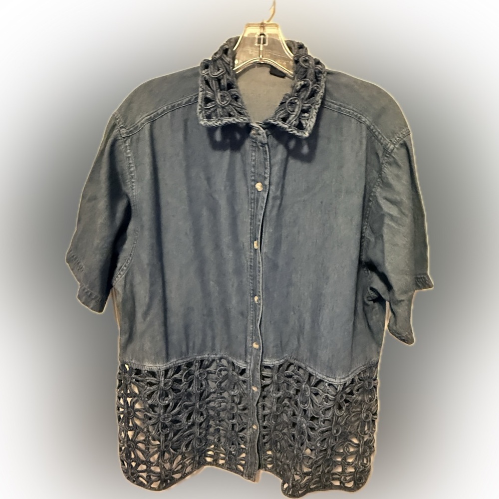 Vintage Life Style Plus Denim Braided Shirt